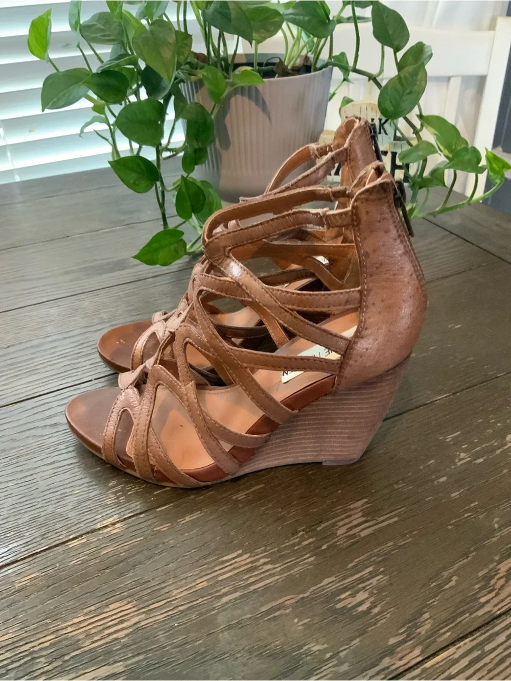 Steve Madden Brown Leather Strappy Wedges 6.5